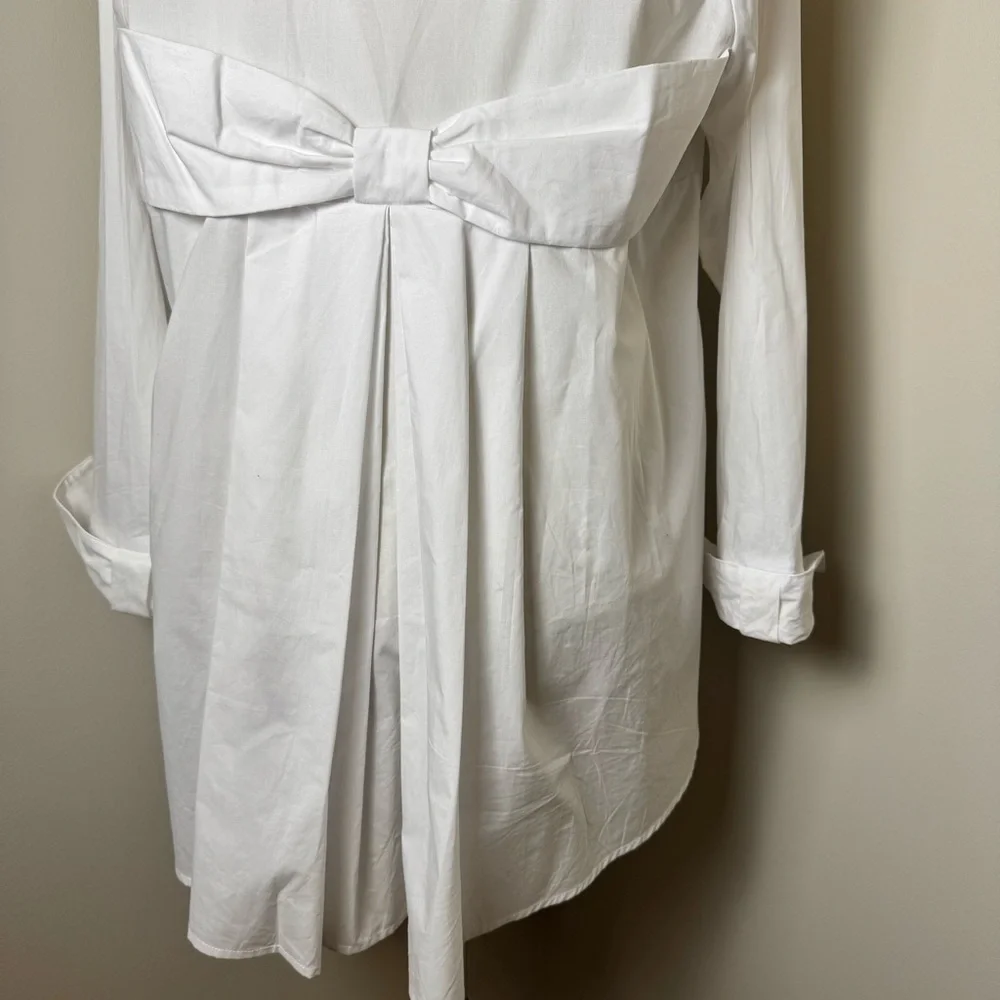 RAVEL Bow Back 100% Cotton Button Front Dress Shirt WHITE / MEDIUM - Picture 8 of 14